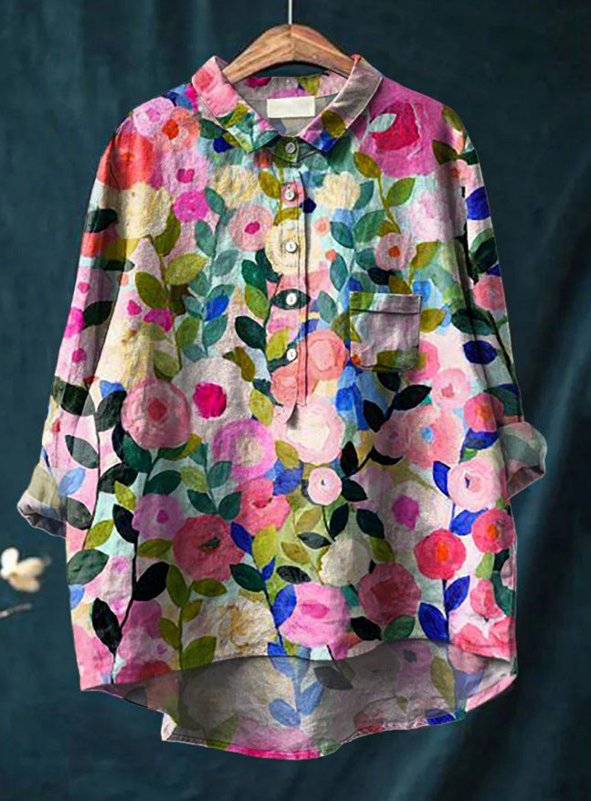 Laura™ | Klassisk Blus med Blommönster